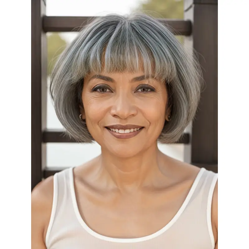 Gray Human Hair Wigs For African American Salt And Pepper Straight Lace Front Wigs