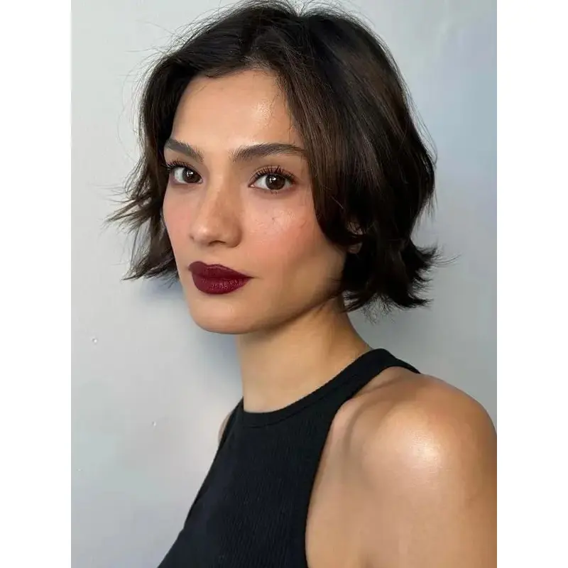 Short Black Bob Wigs 8" Lace Front Layered Synthetic Wigs