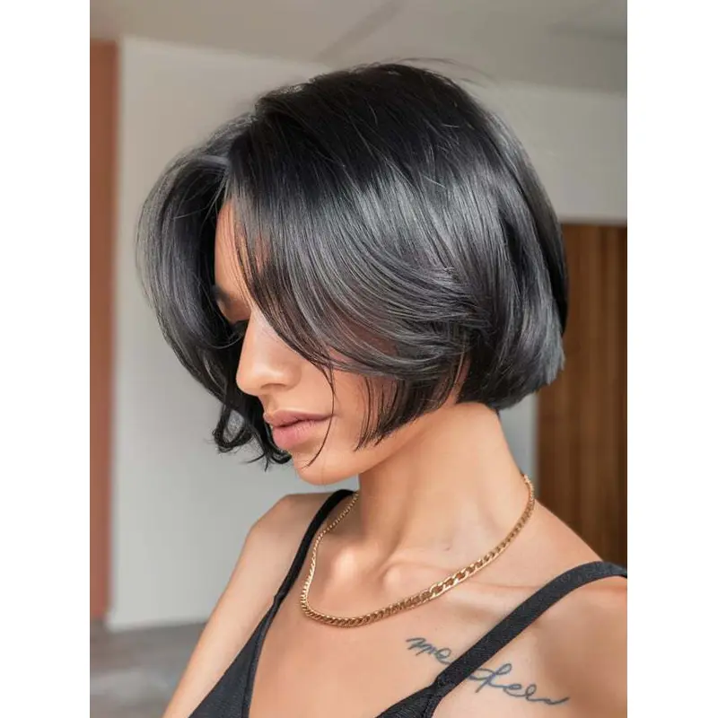 Short Black Wigs 8" Boycuts Monofilament Straight Remy Human Hair Wigs