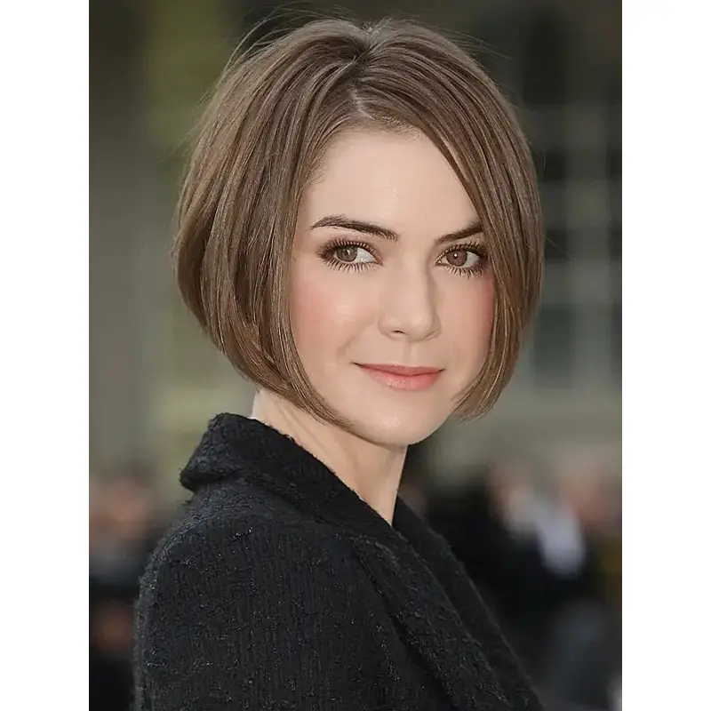 Short Bobbed Ladies Wig Monofilament Layered 8" Straight Wigs