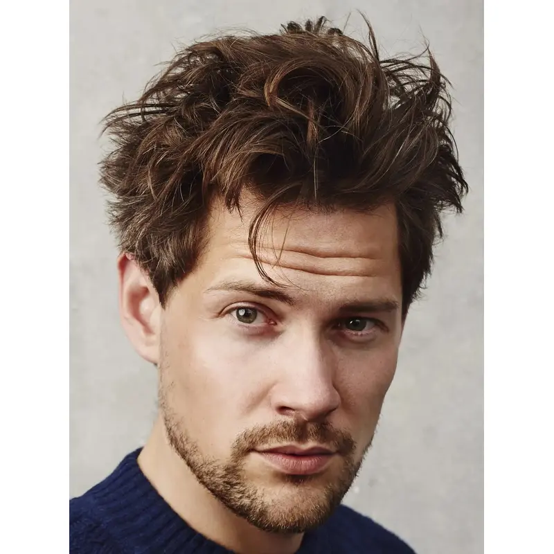Short Brown Wig Male Layered 6" Wavy Synthetic Wigs