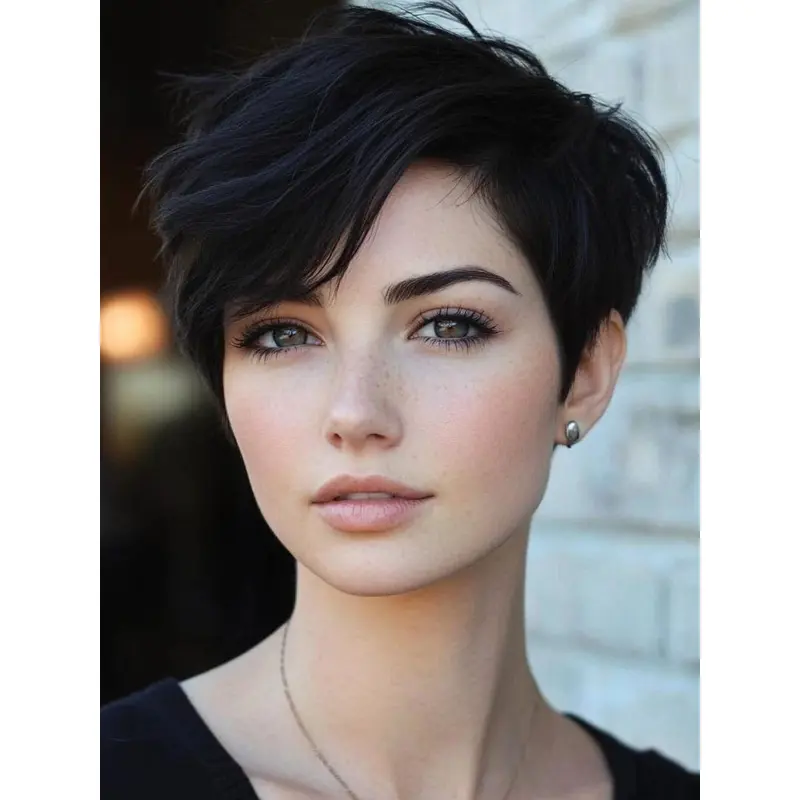 Short Human Wigs 6" Lace Front Boycuts Straight Black Wigs