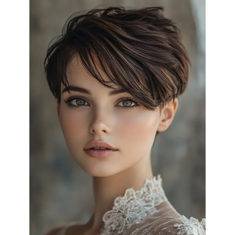 Short Straight Wigs Synthetic Boycuts Lace Front Brown 6" Wigs