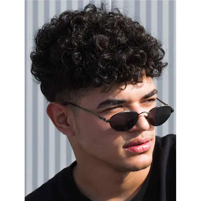 Black Remy Human Hair Capless Curly Short Perm Fade Men Wigs