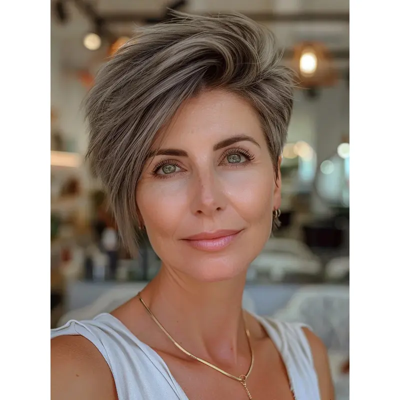 Grey Short Wigs 6" Boycuts Lace Front Synthetic Straight Wigs