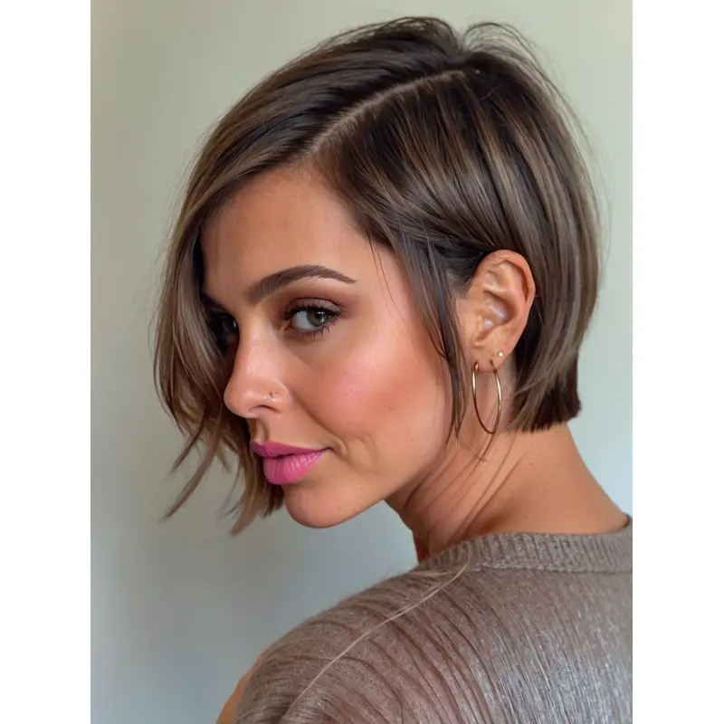 Short Bob Wig Brown Remy Human Hair Straight 8" Lace Front Wigs