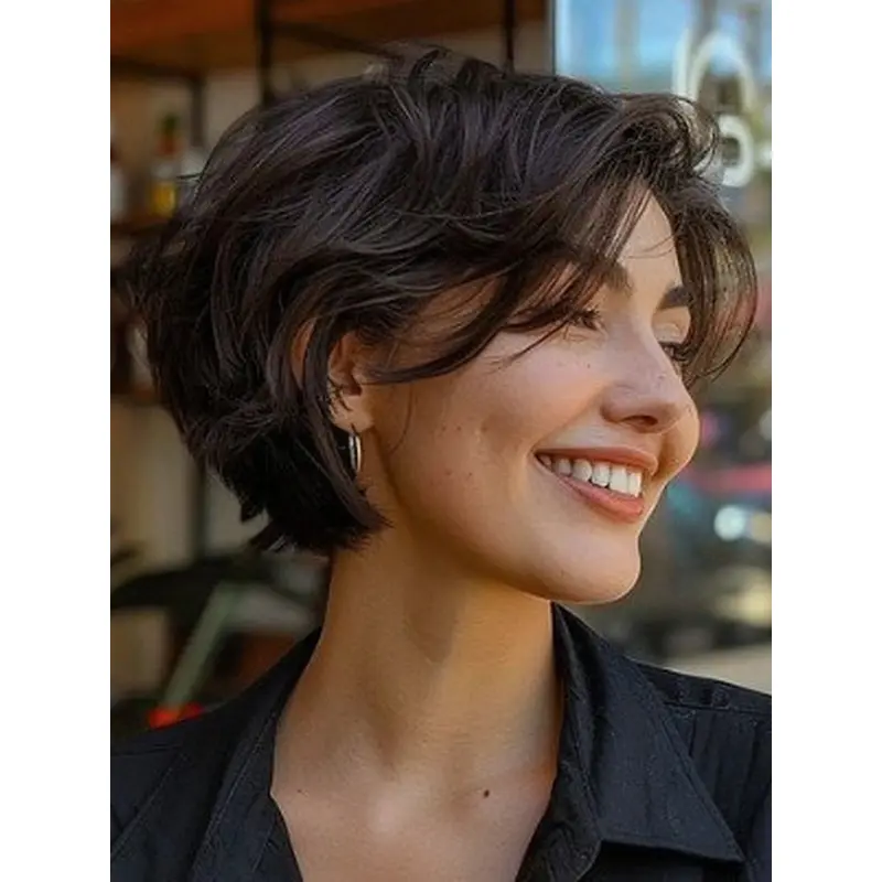 Short Brown Bob Wigs 8" Monofilament With Bangs Synthetic Wigs