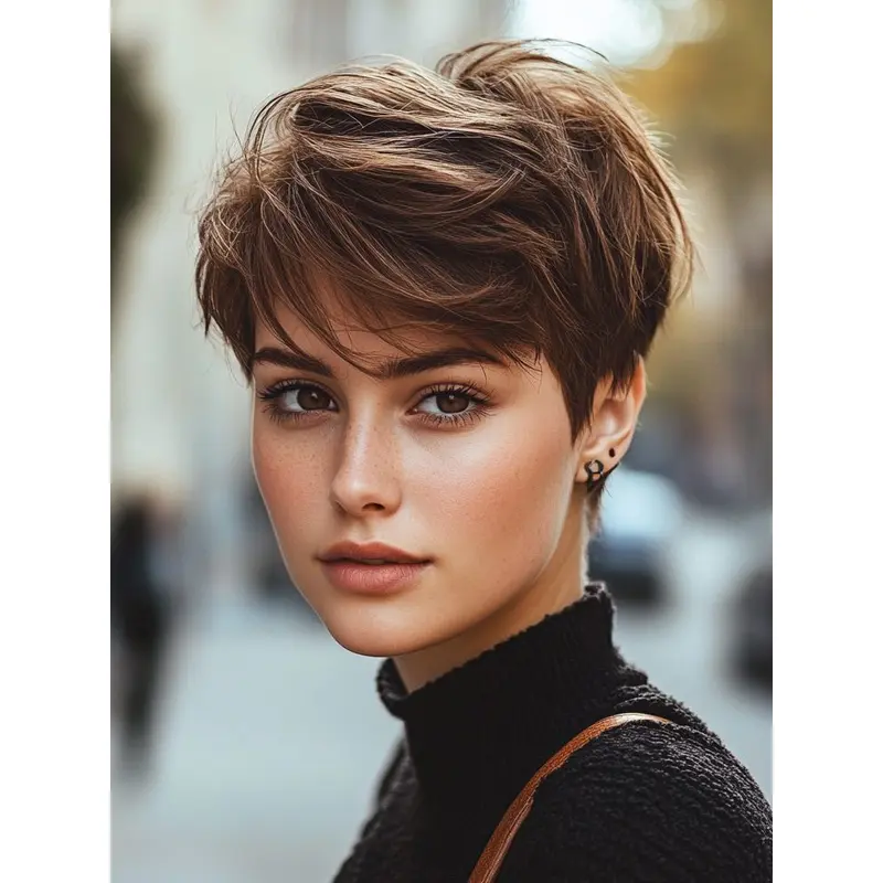 Short Natural Hair Wigs Lace Front Boycuts Brown 6" Straight Wigs