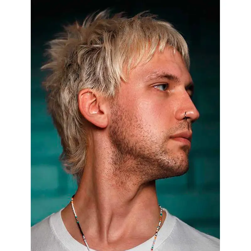 Straight Capless Blonde Synthetic Short Mullet Men Wigs