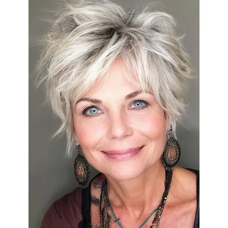 White Short Wig Human Hair 6" Lace Front With Bangs Wigs