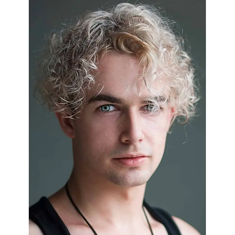 Curly Blonde Capless Short Remy Human Hair Middle Parted Jewfro Men Wigs