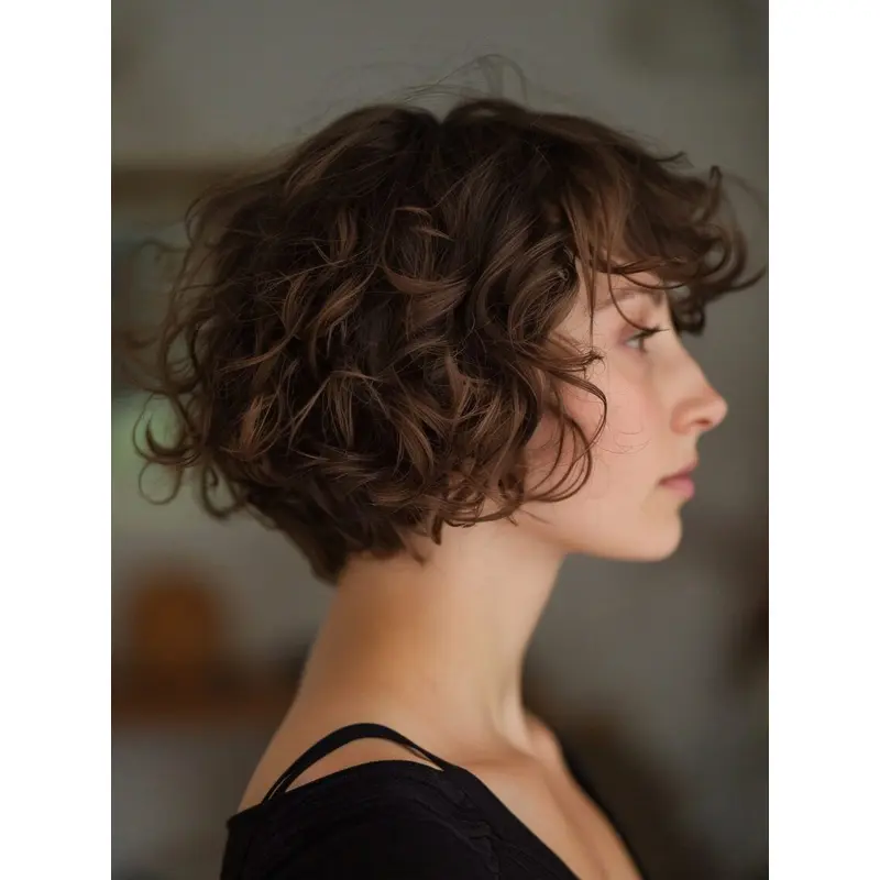 Curly Short Wigs Brown Synthetic Bobs 8" Monofilament Wigs