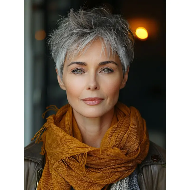 Grey Pixie Wig Remy Human Hair Short Boycuts Straight 6" Monofilament Wigs