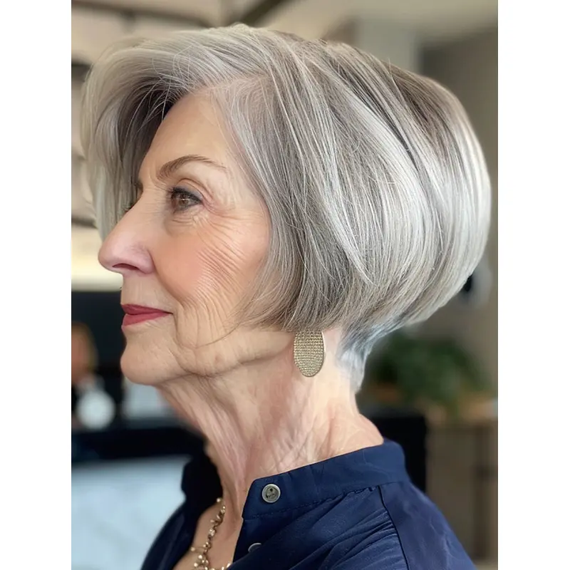Grey Short Bob Wigs Straight Monofilament 8" Wigs