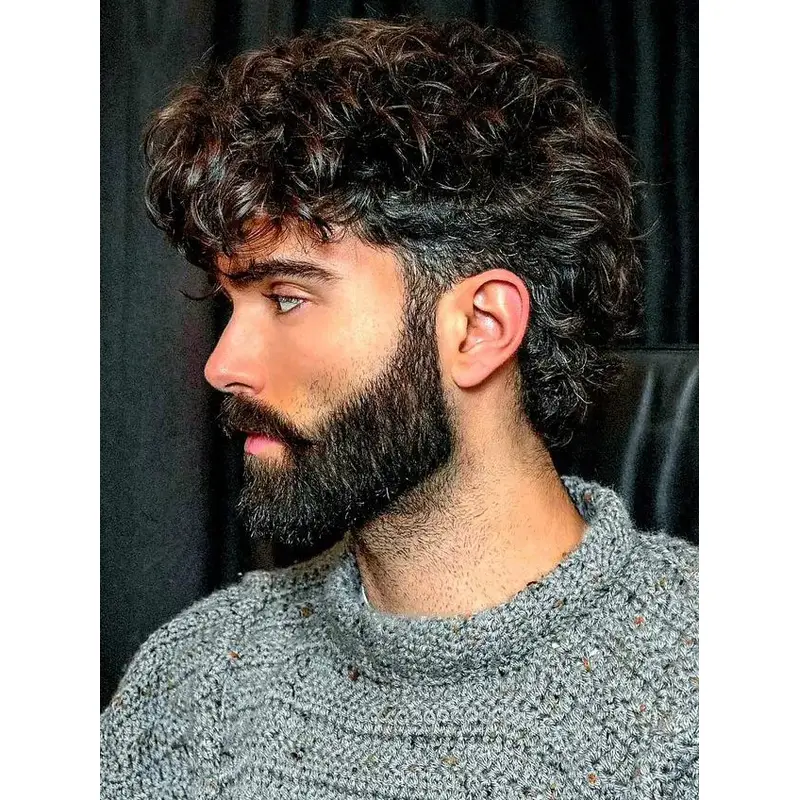 Human Hair Wig For Men Brown Curly Short Monofilament Wigs