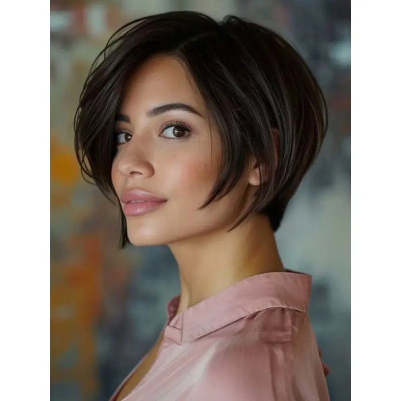 Short Black Bob Wig Monofilament Straight Remy Human Hair 6" Wigs
