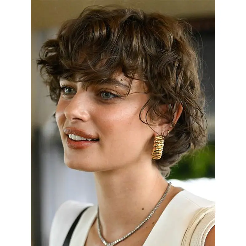 Short Curly Bob Wigs 8" Lace Front With Bangs Remy Human Hair Wigs