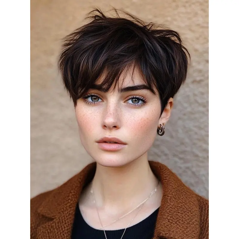 Womens Short Wigs Black 6" Synthetic Straight Boycuts Monofilament Wigs