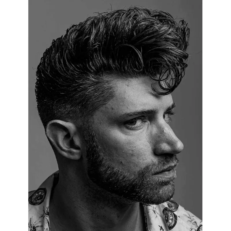 100% Hand-tied Black Curly Synthetic Short Tapered Pompadour Men Wigs