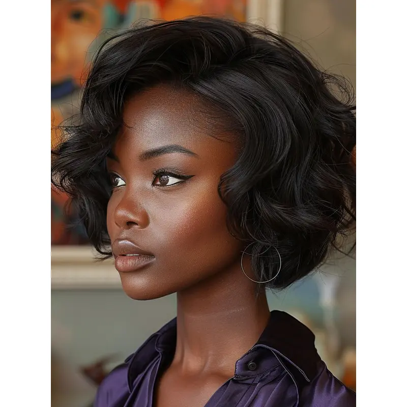 African American Short Bob Wigs 8" Synthetic Curly Wigs