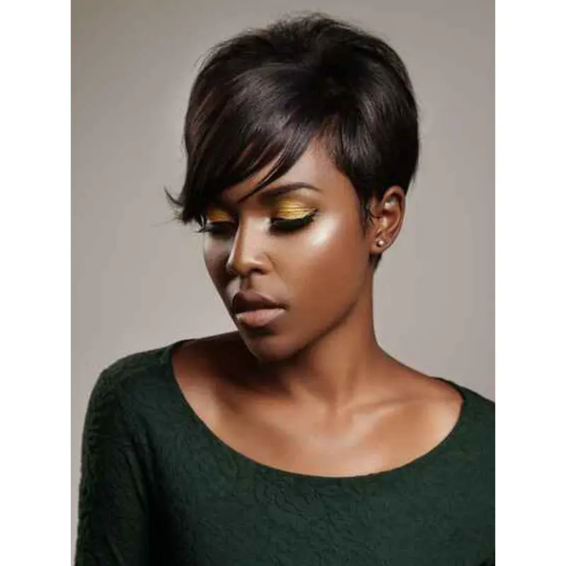 African American Wigs Remy Human Hair With Bangs Black Wigs