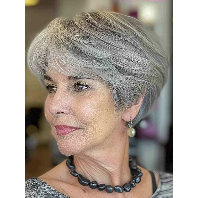 Grey Wigs Short Lace Front Bobs Synthetic Straight 8" Wigs