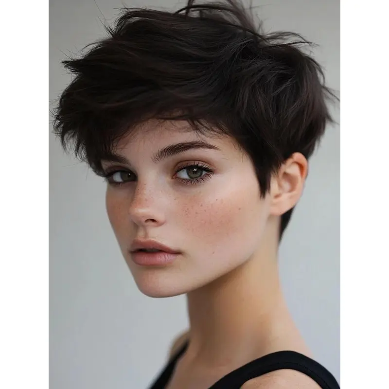 Human Hair Short Wig Boycuts 6" Black Straight Monofilament Wigs