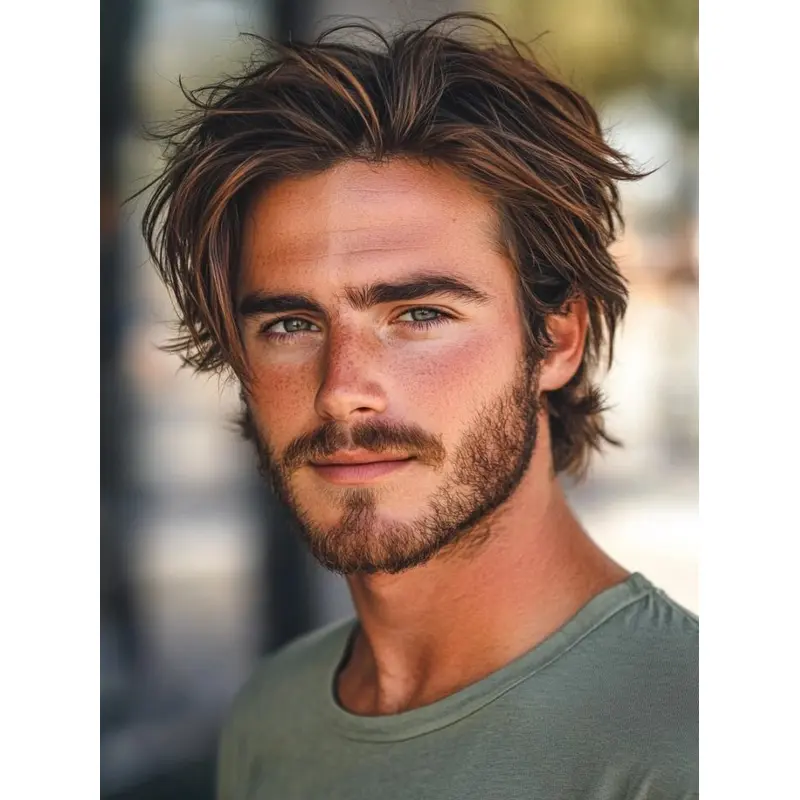Men Wig 6" Short Monofilament Layered Brown Wigs