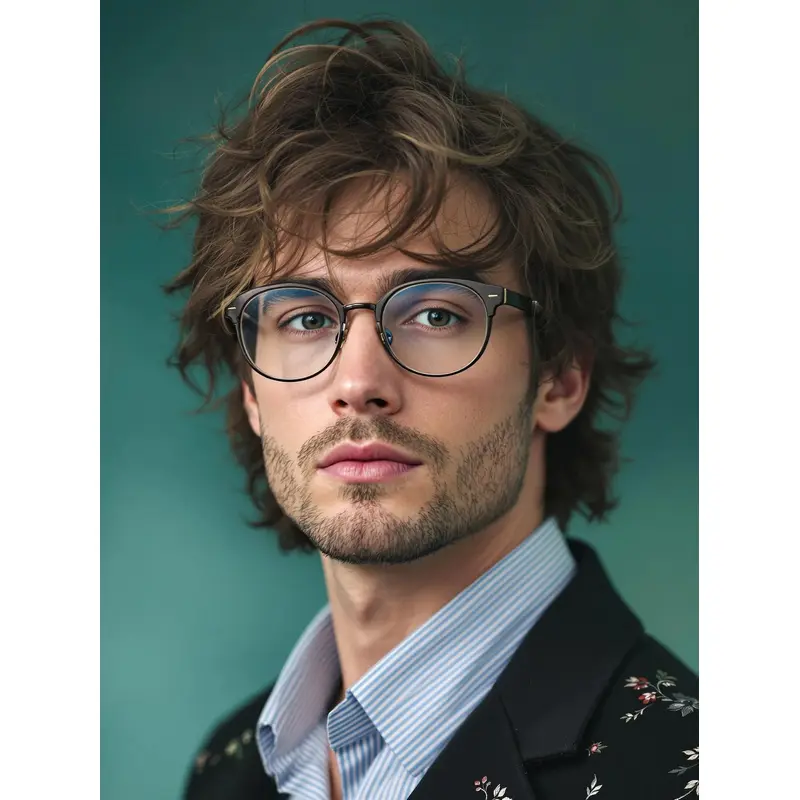 Mens Wigs Human Hair 8" Wavy Lace Front With Bangs Wigs