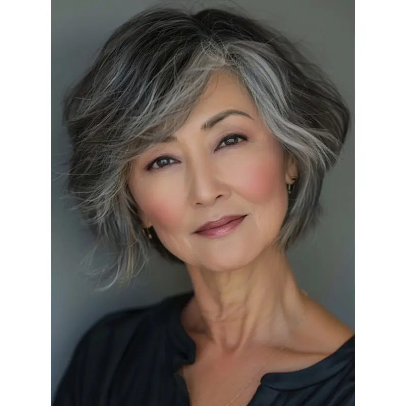 Short Hair Grey Wigs Bobs Wavy Monofilament Wigs