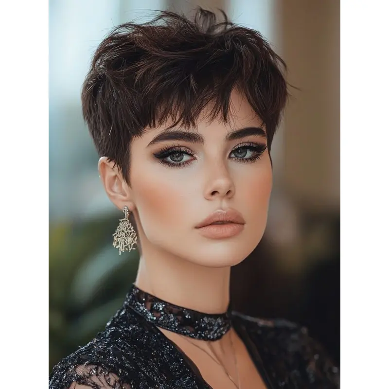 Short Wig Human Hair Lace Front Brown Boycuts Straight 6" Wigs