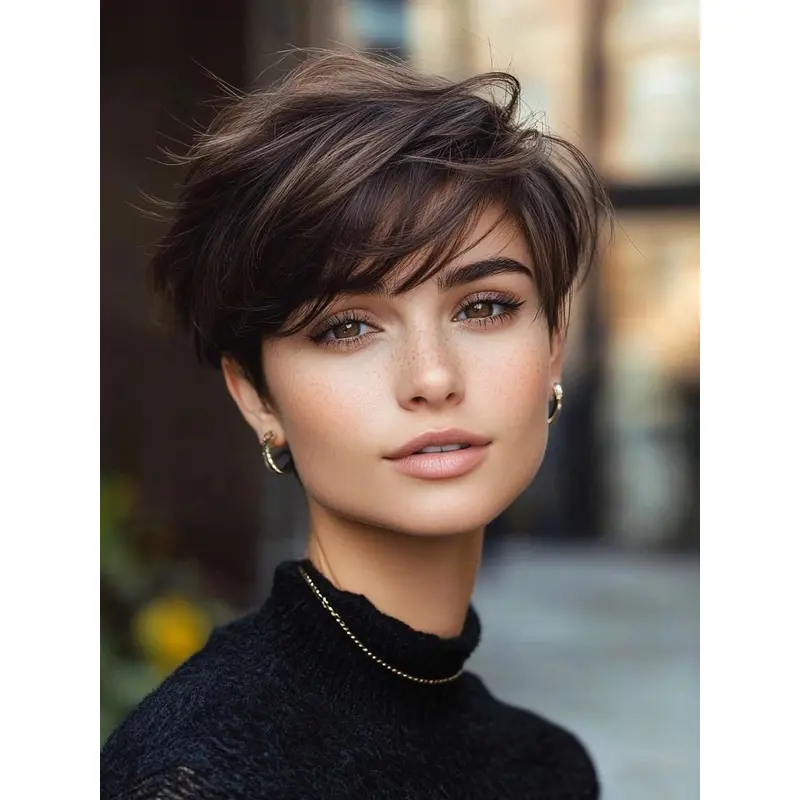 Womens Short Wigs Brown 6" Synthetic Straight Boycuts Monofilament Wigs