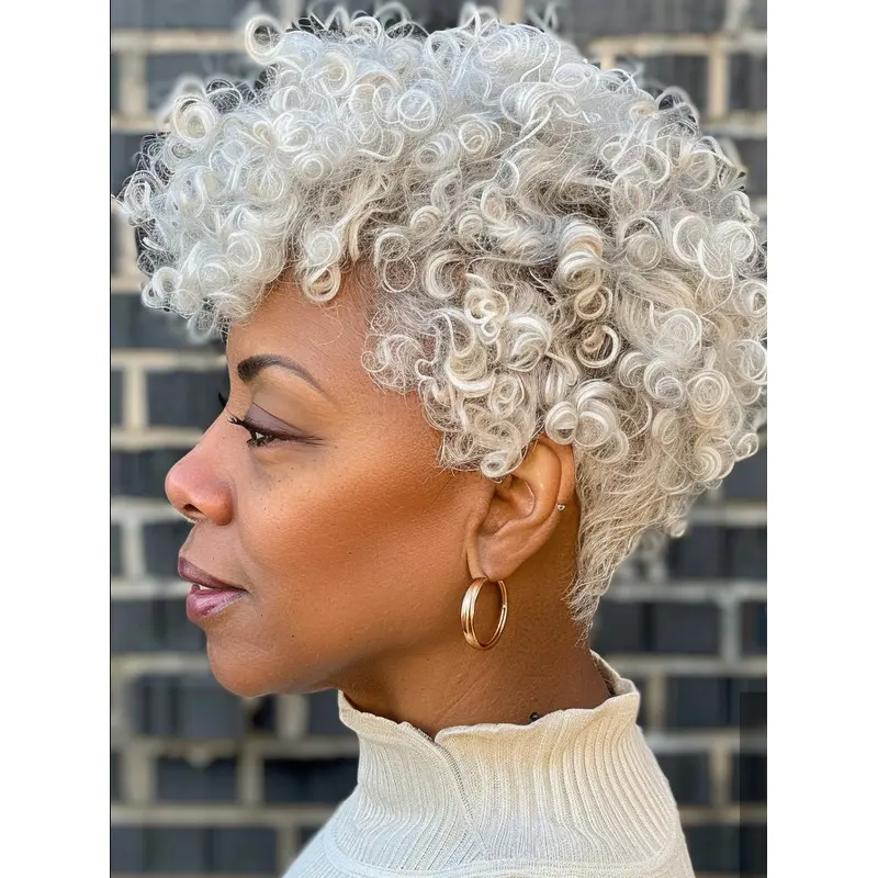 African American Gray Human Hair Wigs White Kinky Lace Front Wigs