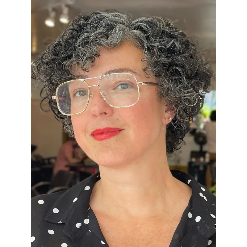 Human Hair Short Curly Wigs Monofilament 8" Grey Wigs