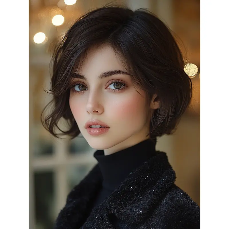 Human Hair Wigs Short Straight Bobs 8" Monofilament Black Wigs