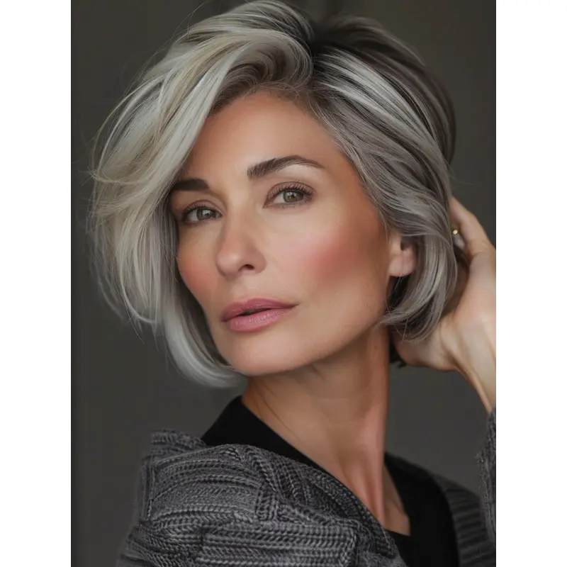 Short Grey Wigs For Sale Remy Human Hair 8" Monofilament Wigs