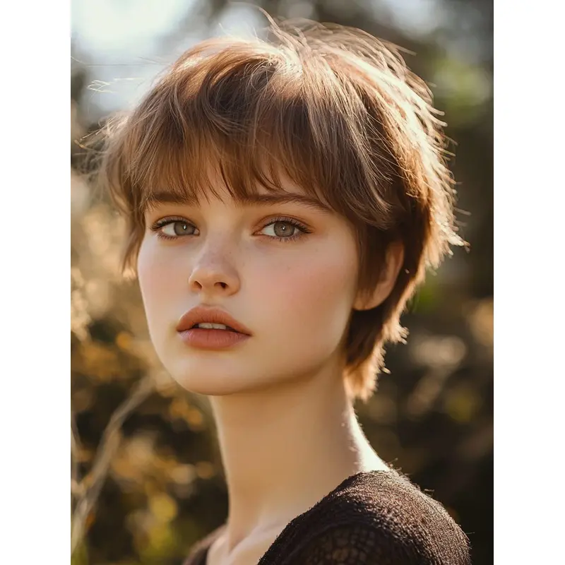 Short Hair Styles Wigs 6" Boycuts Brown Straight Lace Front Wigs