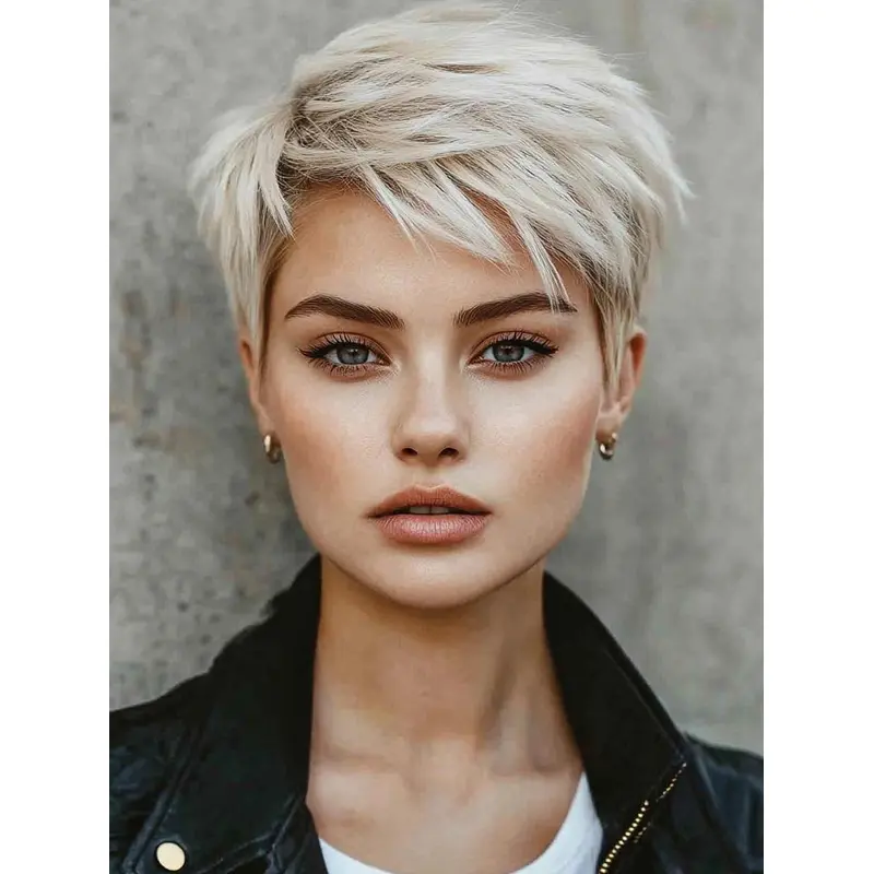 Short Hair Wigs Human Hair Straight 6" Boycuts Silver Monofilament Wigs