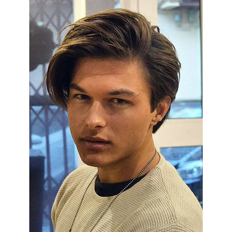 Wigs For Older Men Layered Black Lace Front Straight Wigs