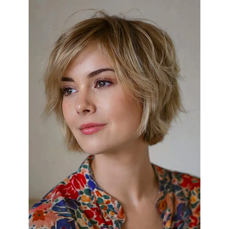 Wigs Short Bob Lace Front Layered 8" Straight Wigs