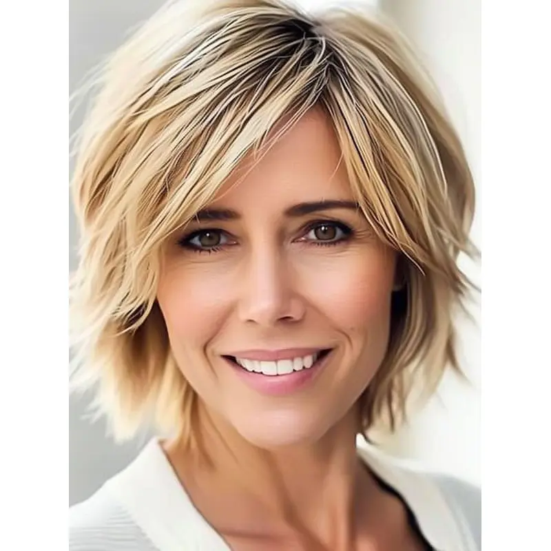 Blonde Short Hair Wigs Monofilament Layered 8" Wigs