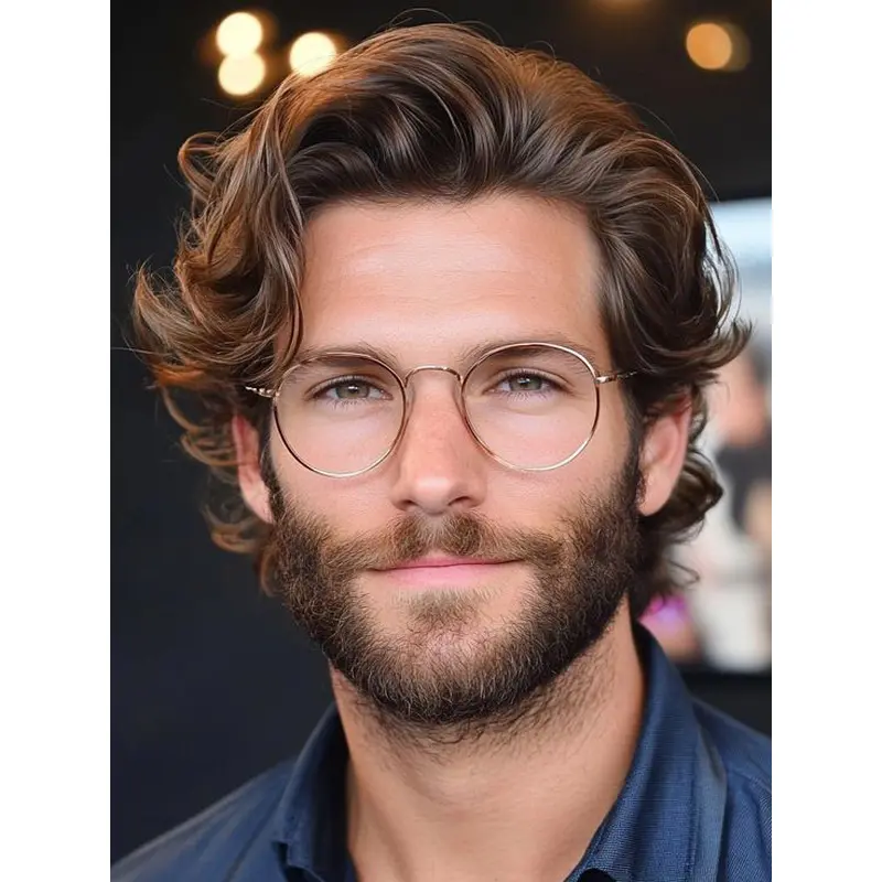 Human Hair Wigs For Men 6" Wavy Monofilament Layered Wigs