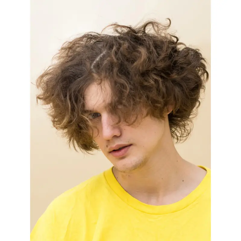 Mens Short Blonde Wig Curly Remy Human Hair 6" Without Bangs Wigs