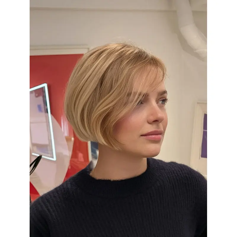 Short Blonde Bob Wig Straight Synthetic 8" Monofilament Wigs