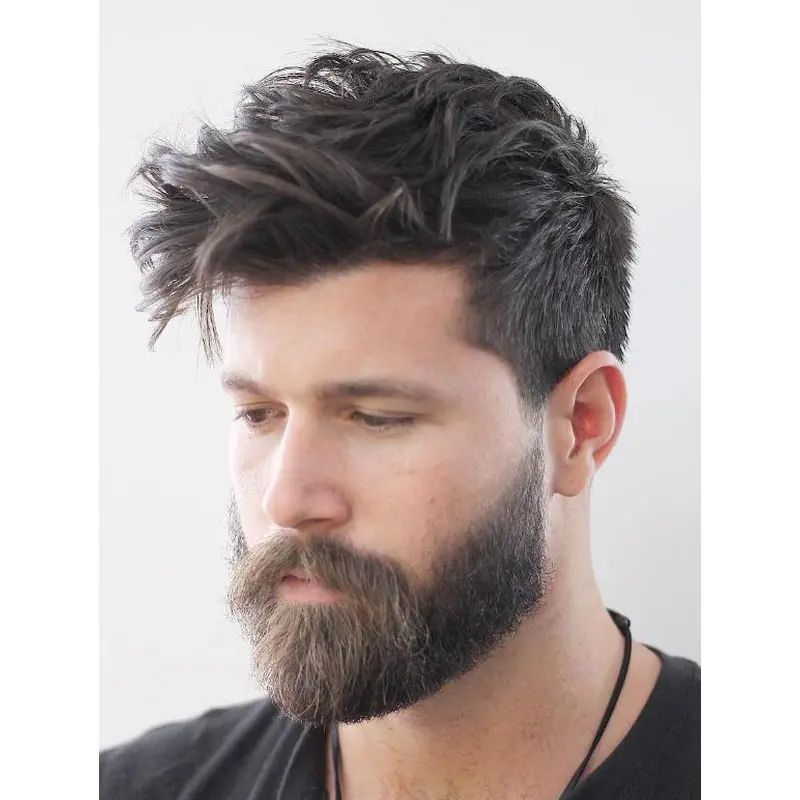 Straight Capless Remy Human Hair Brown Short Choppy Textured Men Wigs