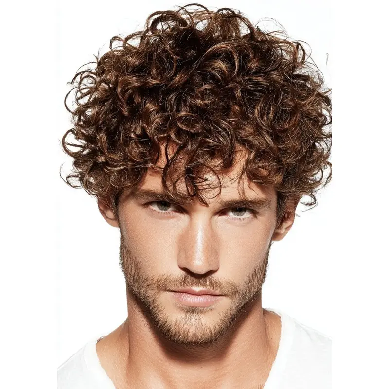 Wigs For Men 6" Short Monofilament With Bangs Brown Wigs