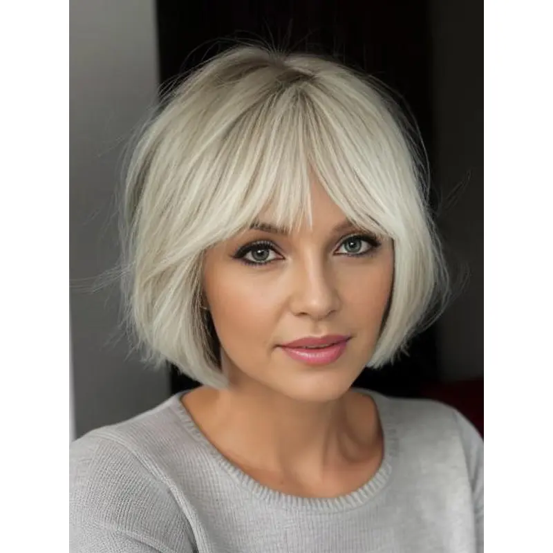 Bob Lace Wig Styles 8" Synthetic Platinum Blonde Short Straight Wigs