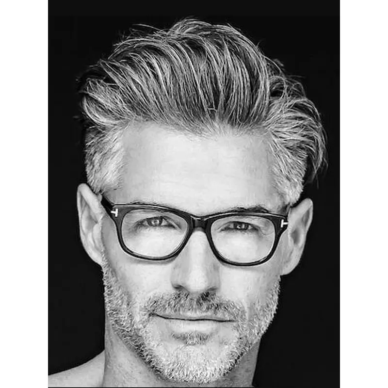 Grey Capless Straight Short Remy Human Hair Modern Textured Quiff Men Wigs