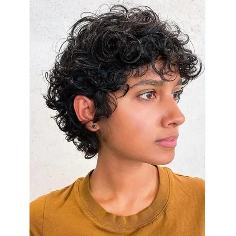 Short Black Wigs For African American Synthetic Curly Layered Wigs