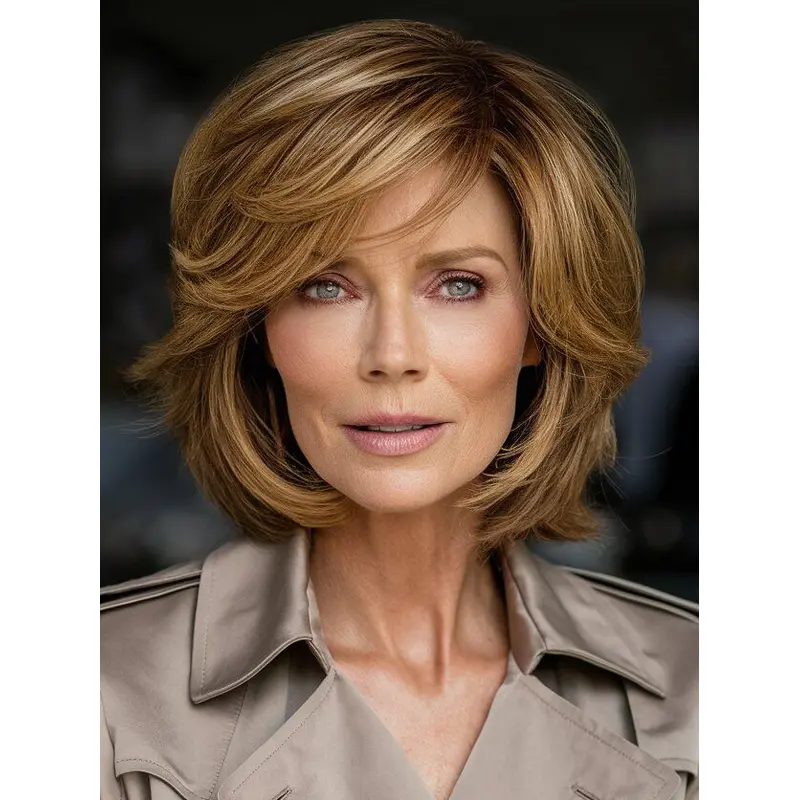 Short Blonde Human Hair Wigs Wavy 10" Monofilament Wigs